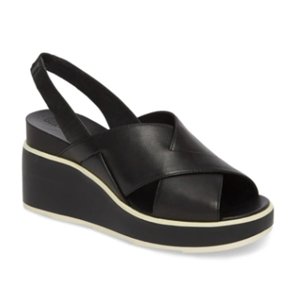 Camper Shoes - ($15) Camper Tropik Cross Strap Slingback Black Leather Wedge Sandals